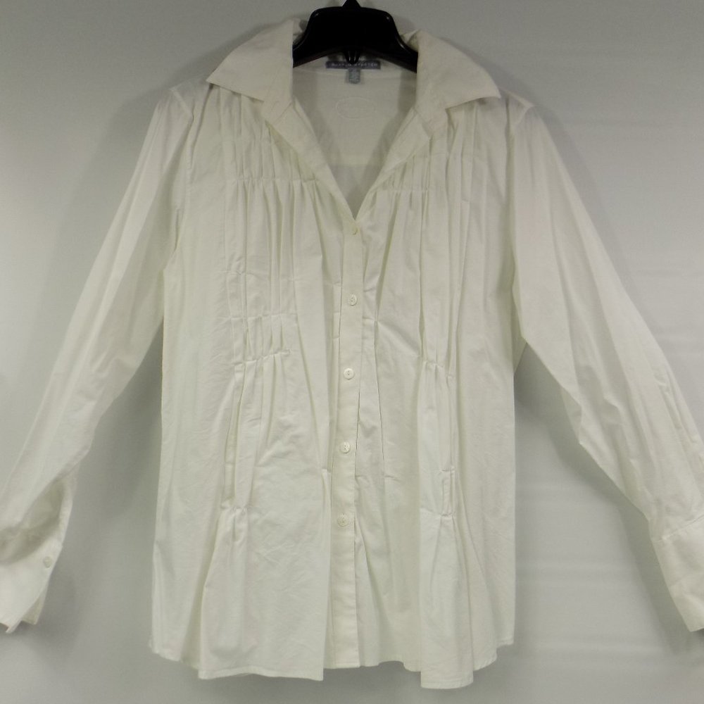 Foxcroft Shaped Stretch Ruched Button Front Colla… - image 1